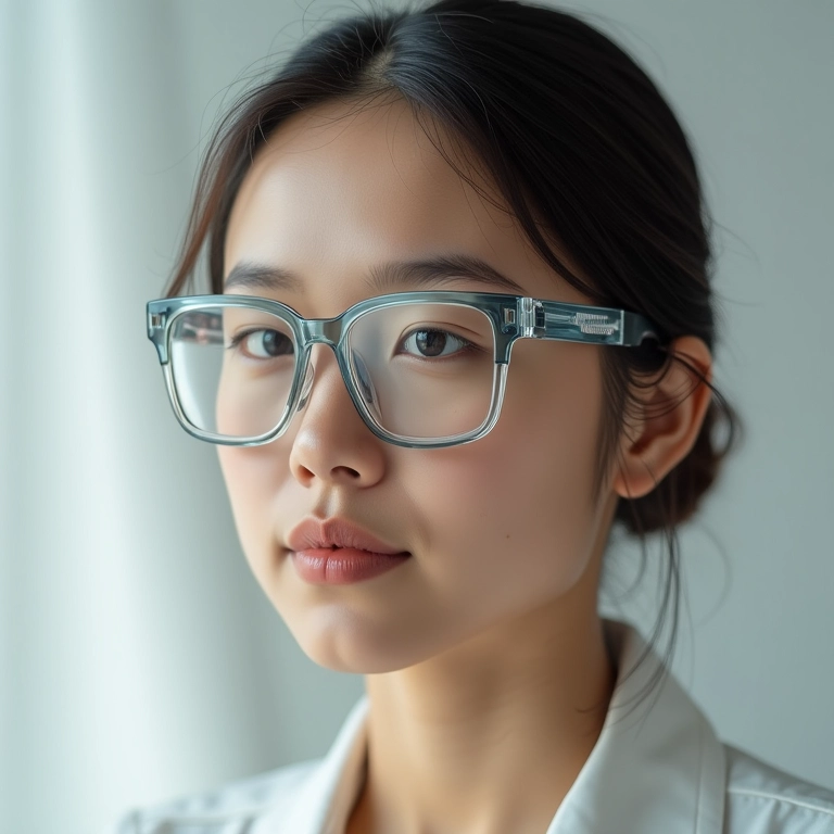 Pessoa usando óculos de grau com armação transparente.