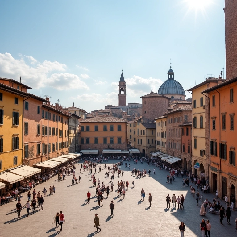 Piazza del Campo em Siena com arquitetura medieval.