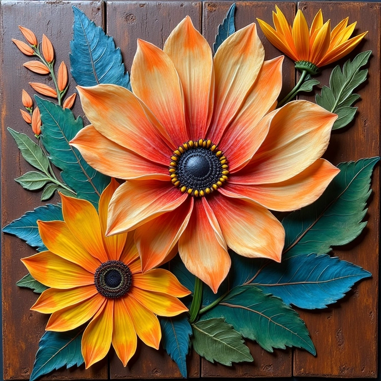 Pintura Bauernmalerei floral aplicada em madeira, tela e azulejos.