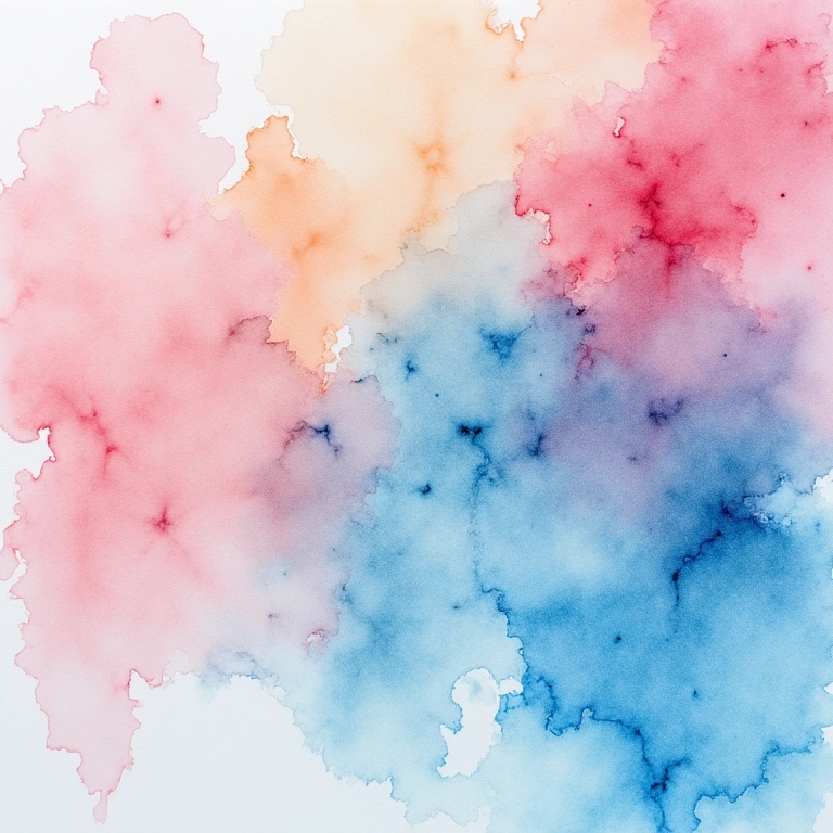 Pintura em aquarela com respingos e texturas.