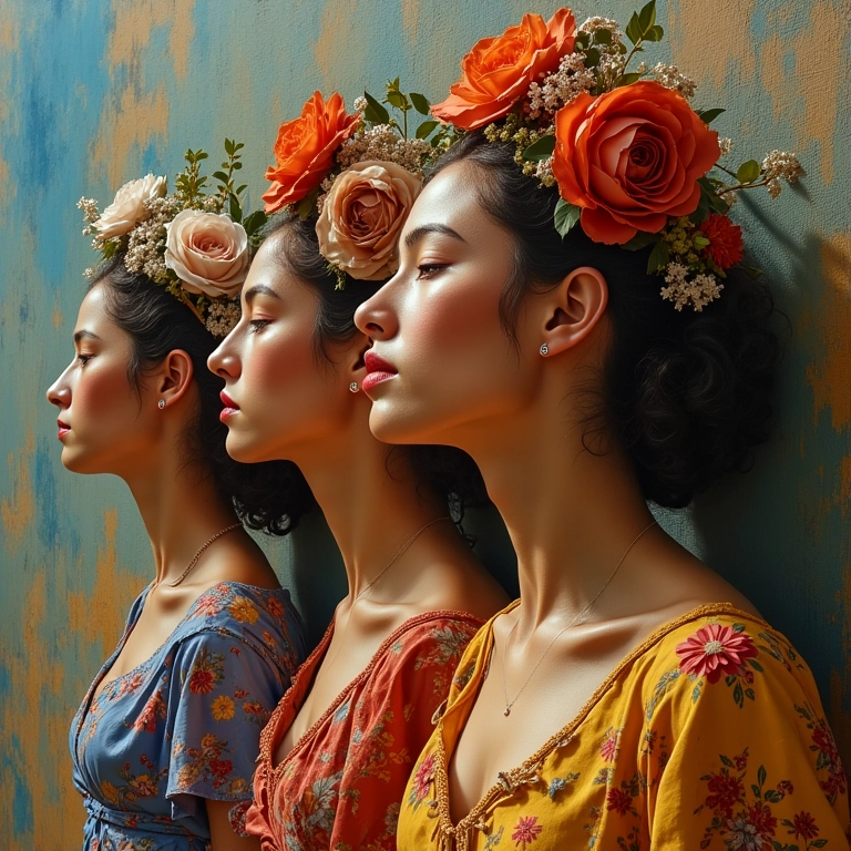 Pintura hiper-realista da história da mulher nas artes visuais brasileiras.