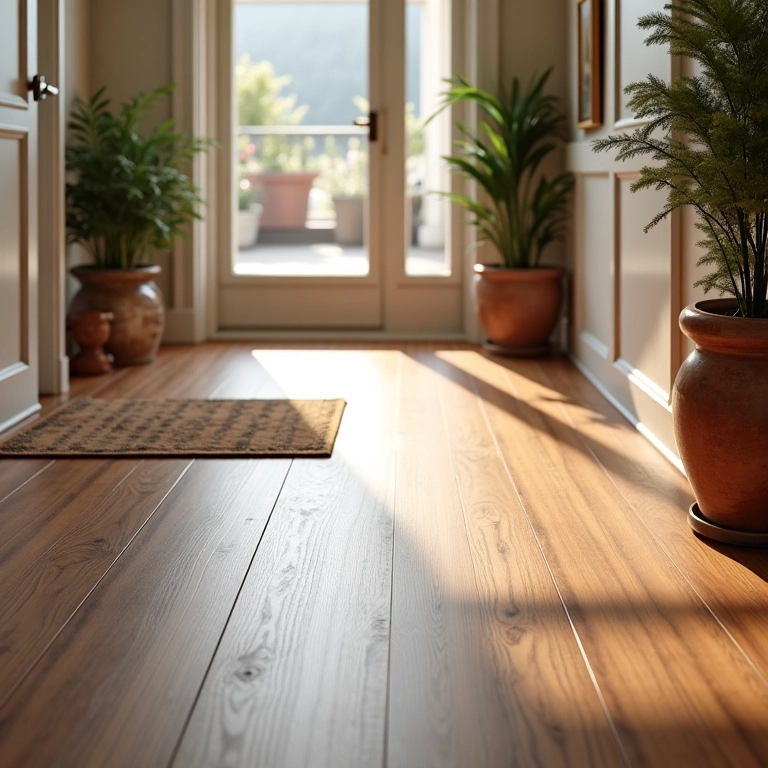 Piso laminado bem conservado com capacho na entrada para evitar encardimento.