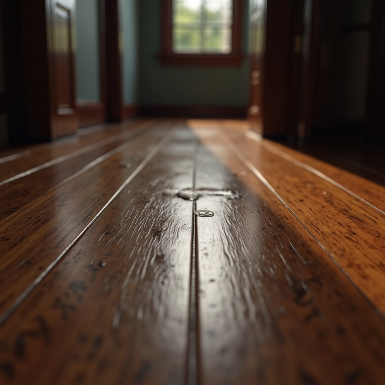 Piso laminado danificado pela umidade.