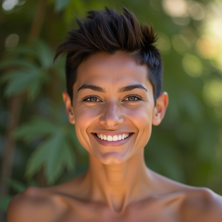 Pixie com volume no topo para rosto triangular: ousadia e equilíbrio.