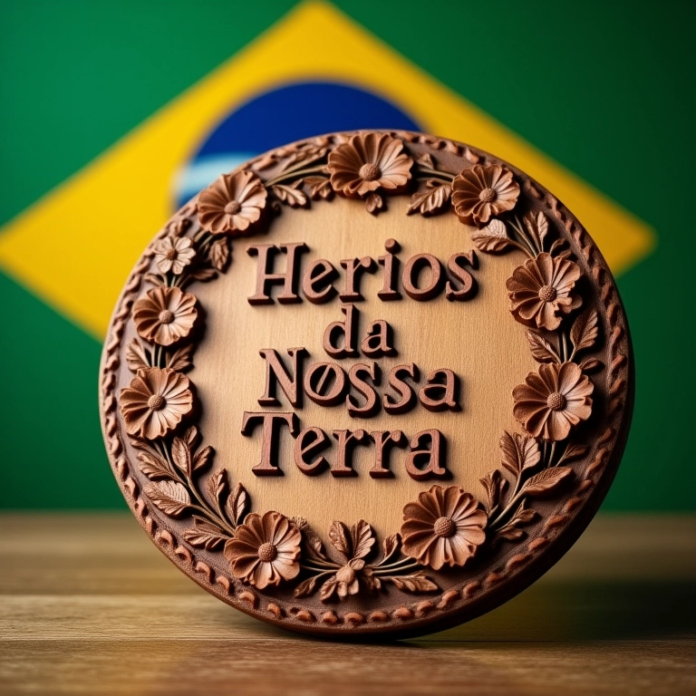 Placa de madeira artesanal com a inscrição 'Heróis da Nossa Terra' para o Dia da Polícia.