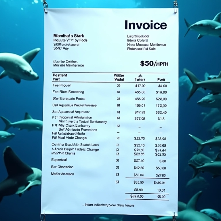 Planilha de custos mensais de manutenção de um aquário de tubarão.