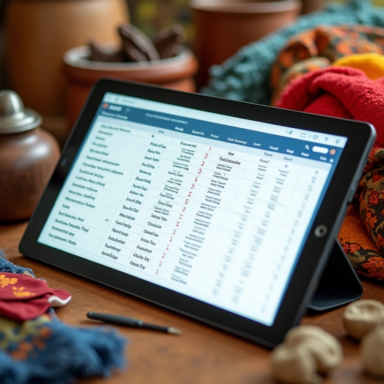 Planilha de gestão de tempo para artesãs em um tablet.