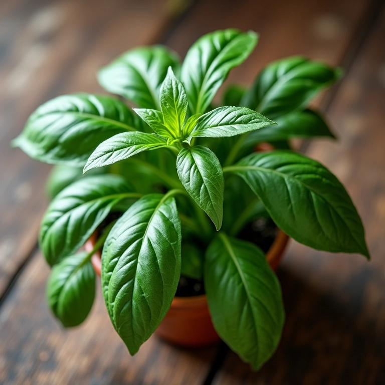 Planta de manjericão com folhas exuberantes.