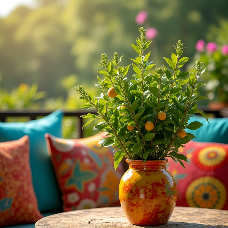 Plantando erva-cidreira em vaso decorativo na varanda.