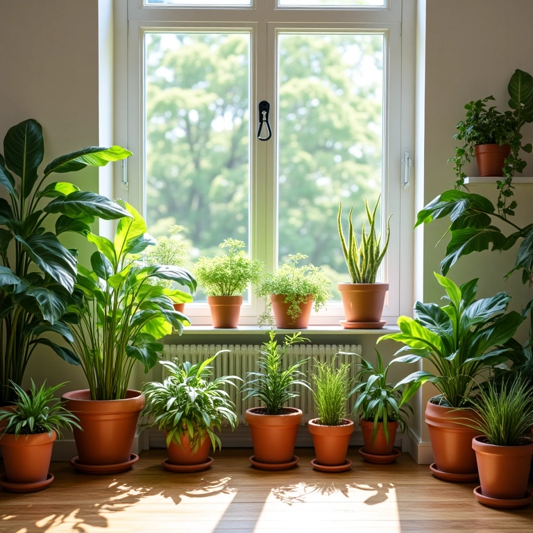 Plantas em sala de TV, purificando o ar e alegrando o ambiente.
