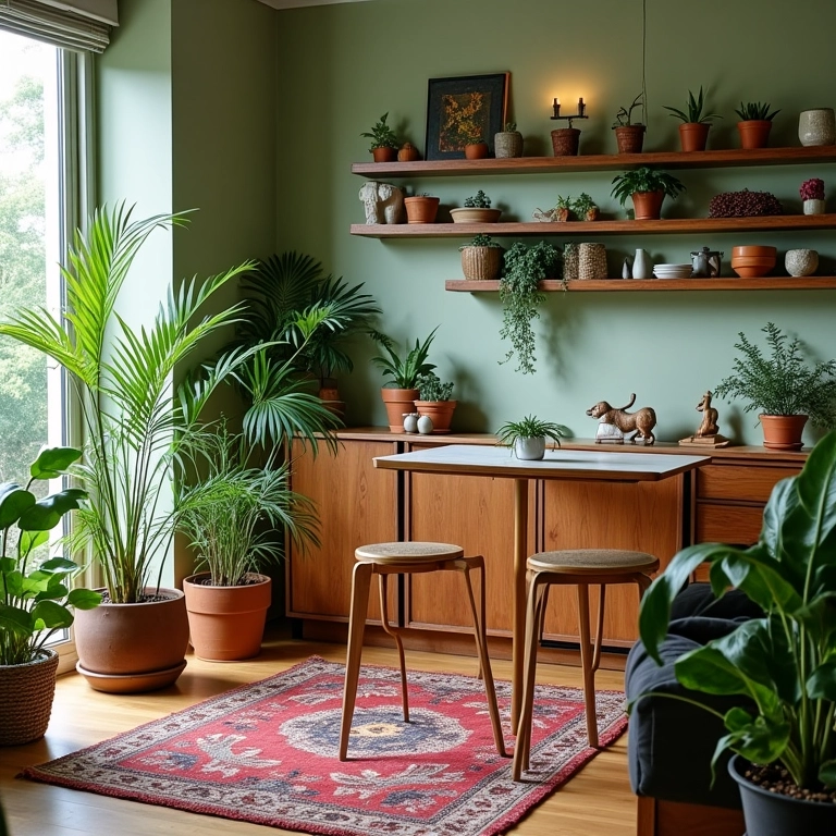 Plantas trazendo vida e frescor para cozinha americana.