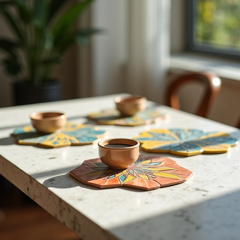 Porta-copos criativos feitos com azulejos coloridos.