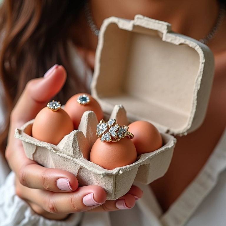 Porta-joias delicado feito com caixa de ovos reciclada, tons pastel.