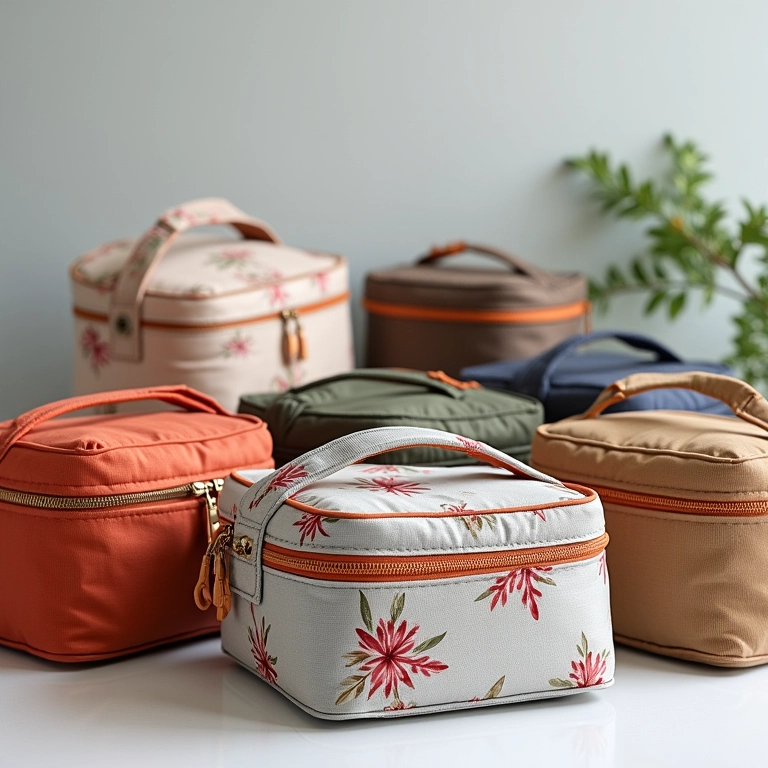 Porta travessas térmicos com diferentes tecidos.