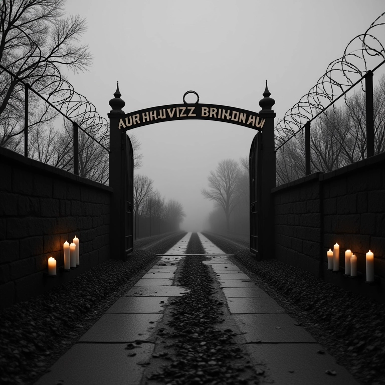 Portão de entrada de Auschwitz-Birkenau, um memorial da história.