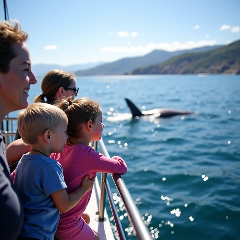 Porto de Imbituba, Santa Catarina, com turistas observando baleias.