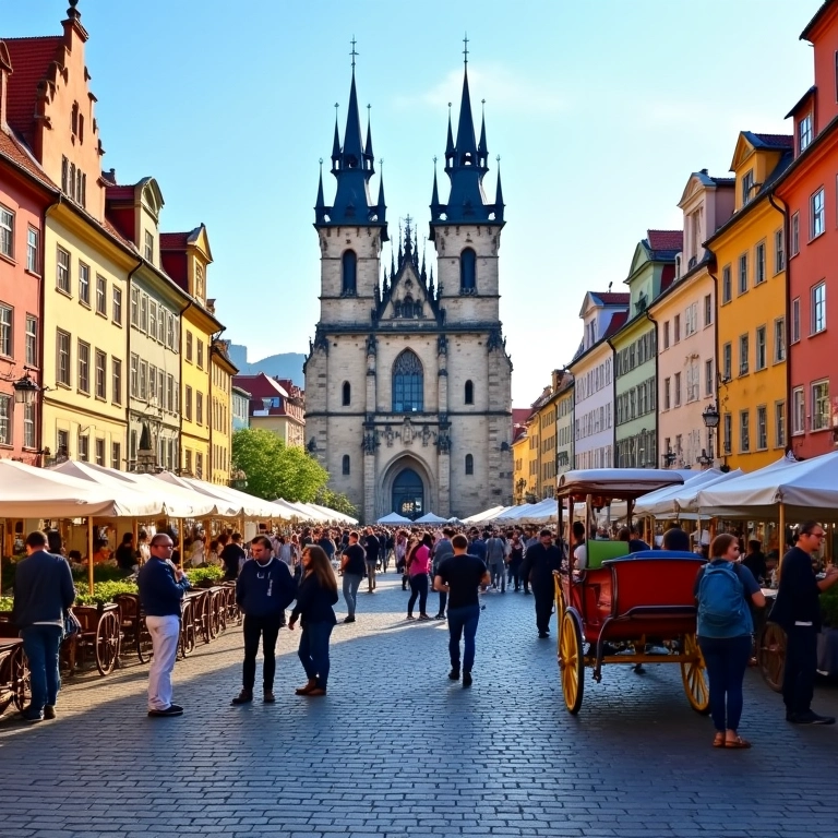 Praça do Mercado Principal de Cracóvia vibrante e colorida.
