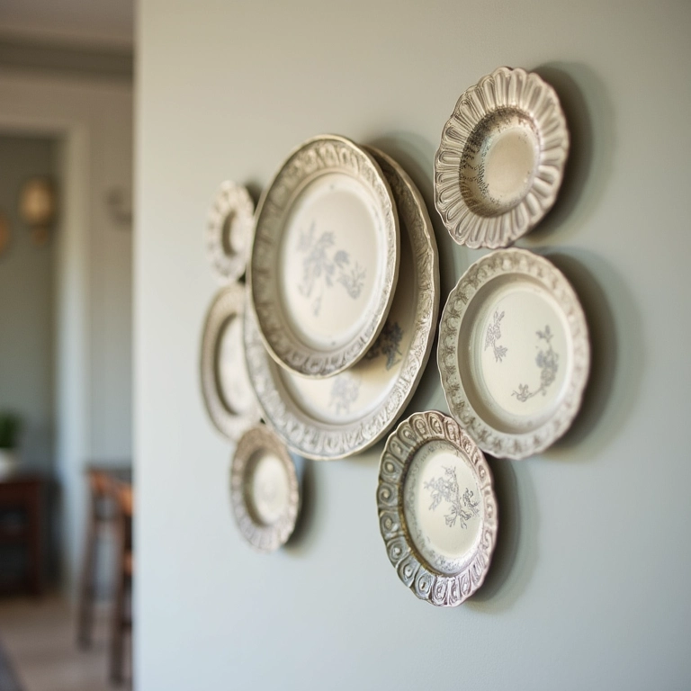 Pratos decorativos fixados com segurança na parede.