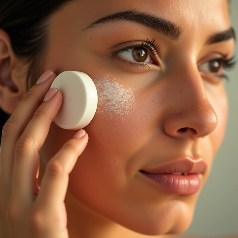 Preparação da pele: mulher aplicando hidratante e protetor solar no rosto.