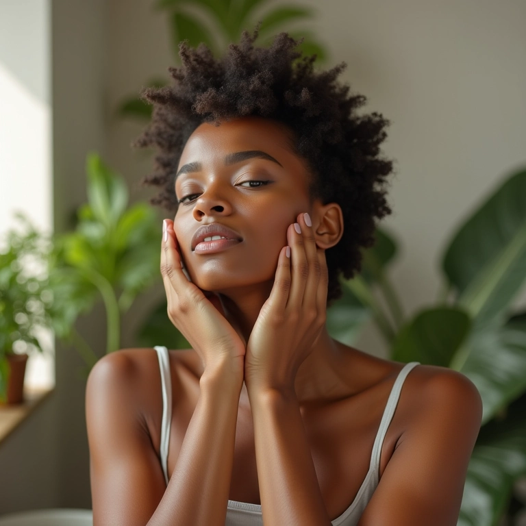 Preparando a pele mista com tônico e hidratante em um banheiro com decoração brasileira.