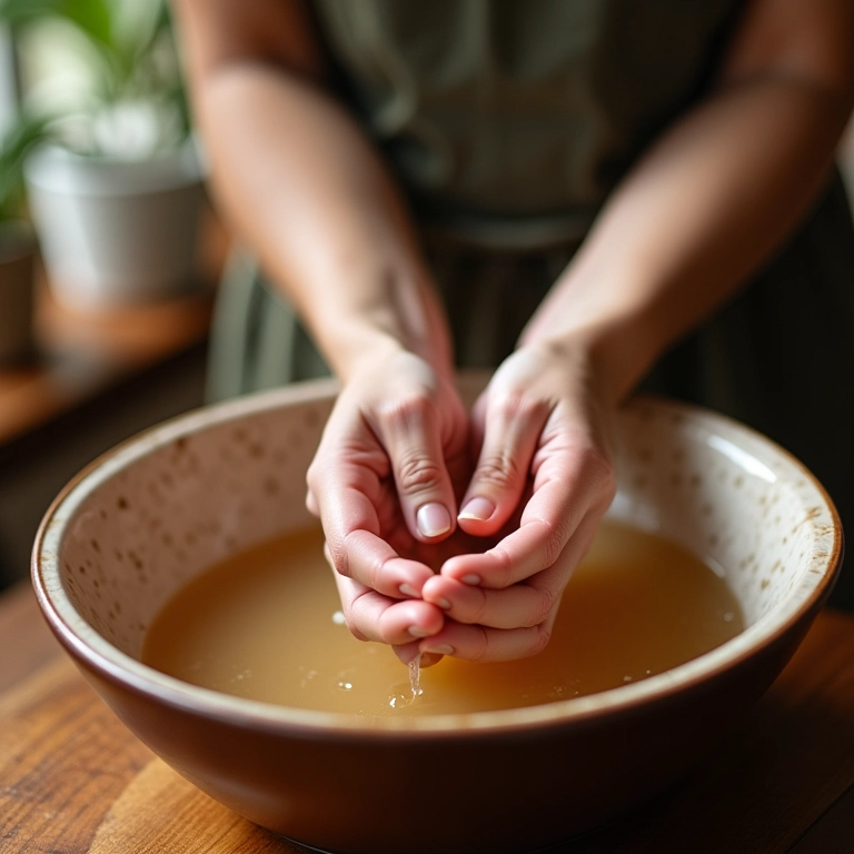 Preparando as unhas com banho de água morna.