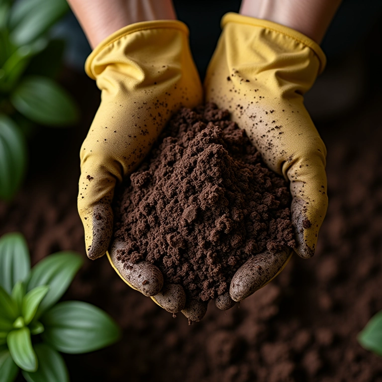 Preparando o solo para o plantio de gengibre com composto orgânico.