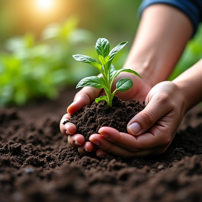 Preparando o solo perfeito para plantar manjericão roxo.