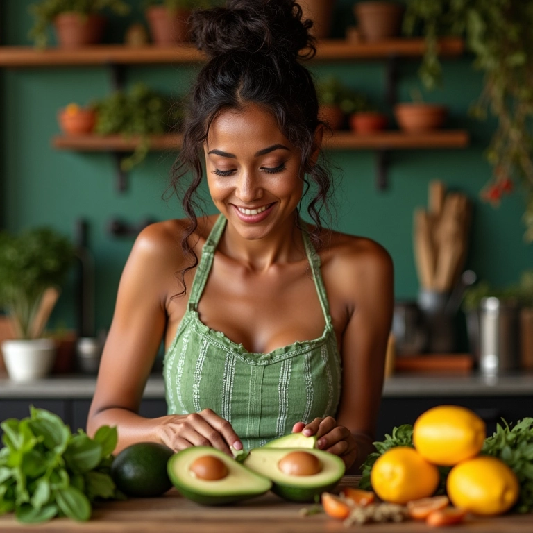 Preparando receita caseira de hidratação de abacate em cozinha brasileira.