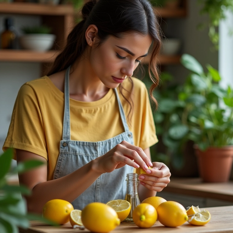 Preparando removedor de cutículas com azeite e limão.