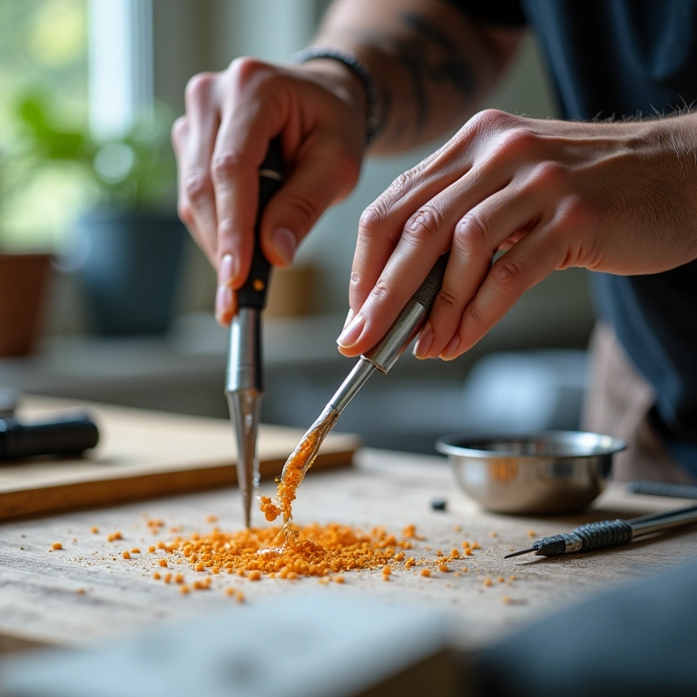 Preparando resina epóxi corretamente: medição e mistura precisas.