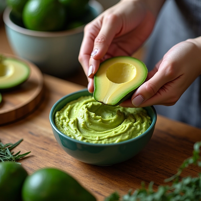 Preparo de máscara de abacate para hidratação capilar.