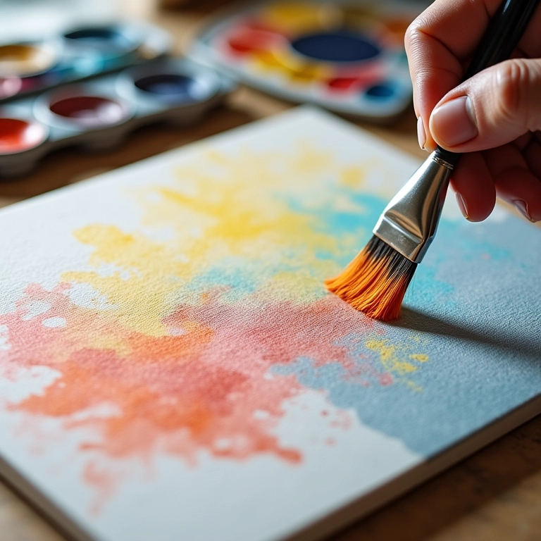 Primer acrílico sendo aplicado em tela para pintura.