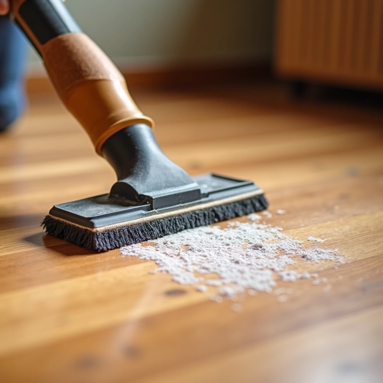 Produto abrasivo danificando piso laminado.