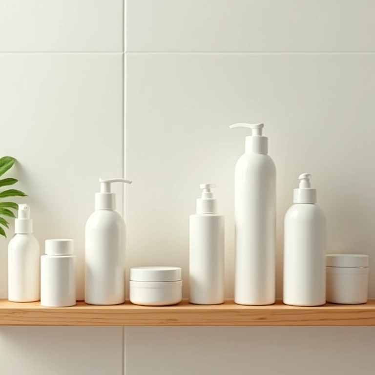 Produtos de higiene hipoalergênicos para bebês em prateleira de madeira.