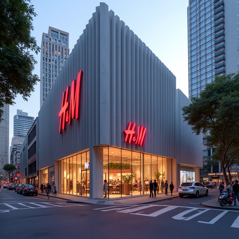 Projeto da loja H&M integrada à paisagem urbana brasileira.