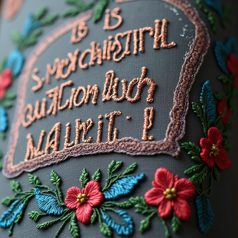 Quadro com bordado em tecido e frase motivacional.