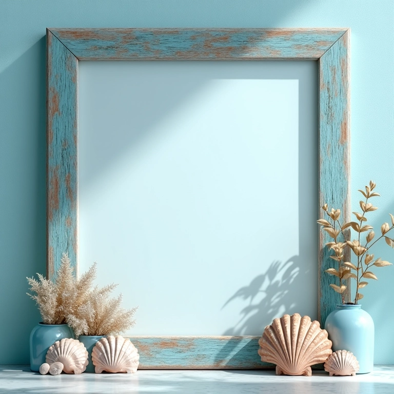 Quadro de recados temático com tema de praia e conchas.