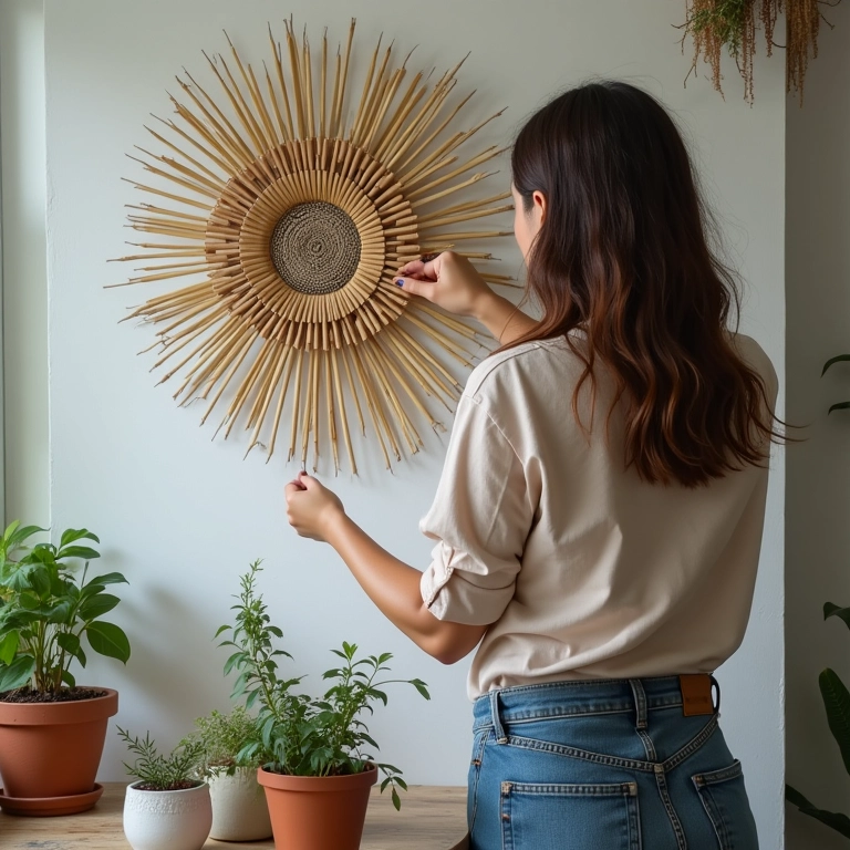 Quadro decorativo feito com materiais reciclados.