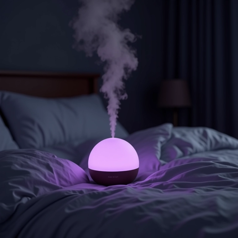 Quarto com difusor de lavanda para melhorar o sono.