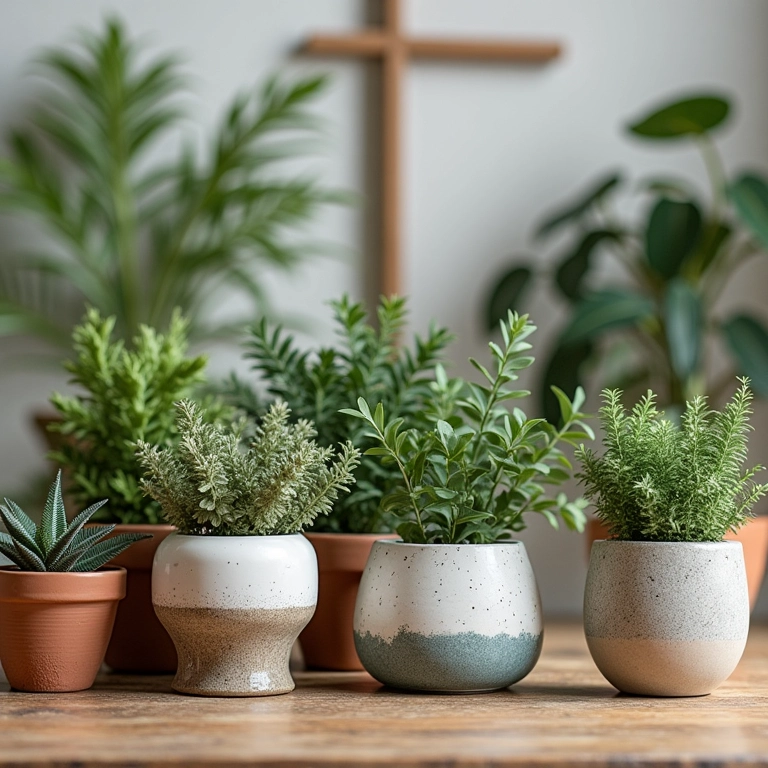 Quarto com vasos de cerâmica da Cerâmica Stéfani e plantas.