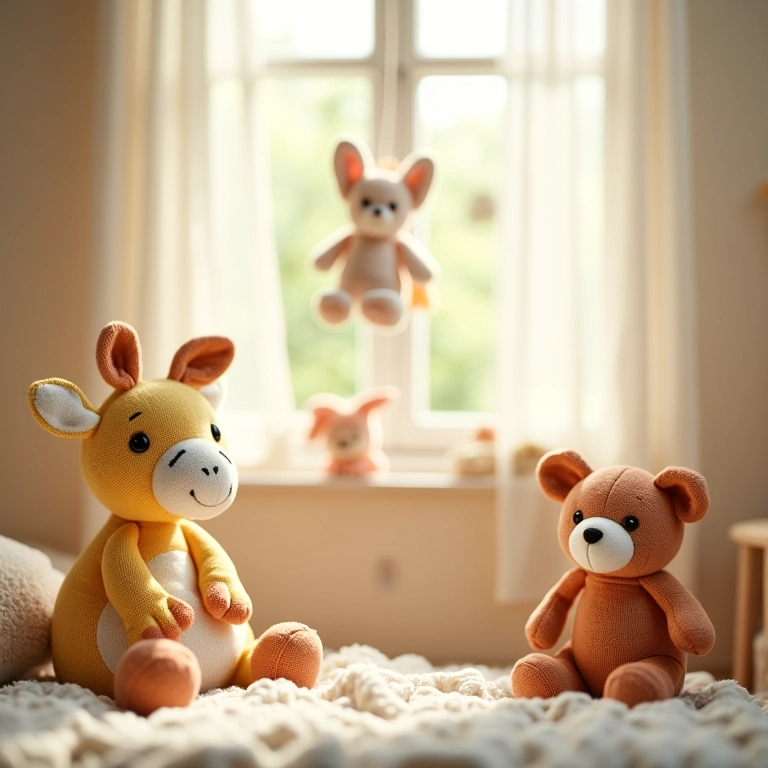 Quarto de bebê decorado com amigurumis lúdicos e coloridos.