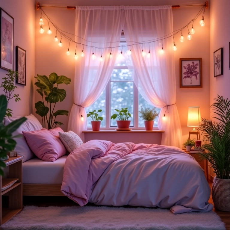 Quarto de menina estilo Tumblr com decoração aconchegante.