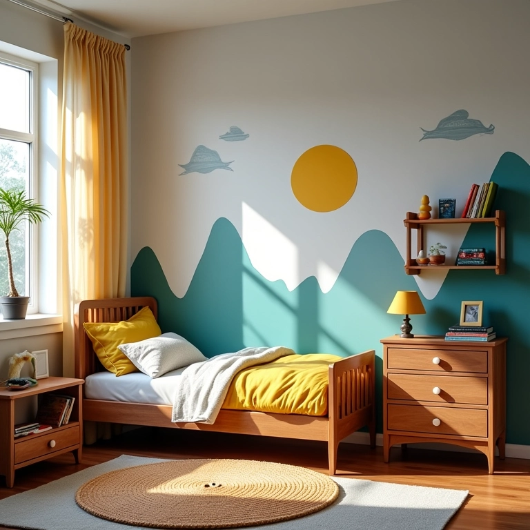 Quarto infantil masculino simples e barato com tema de aventura.