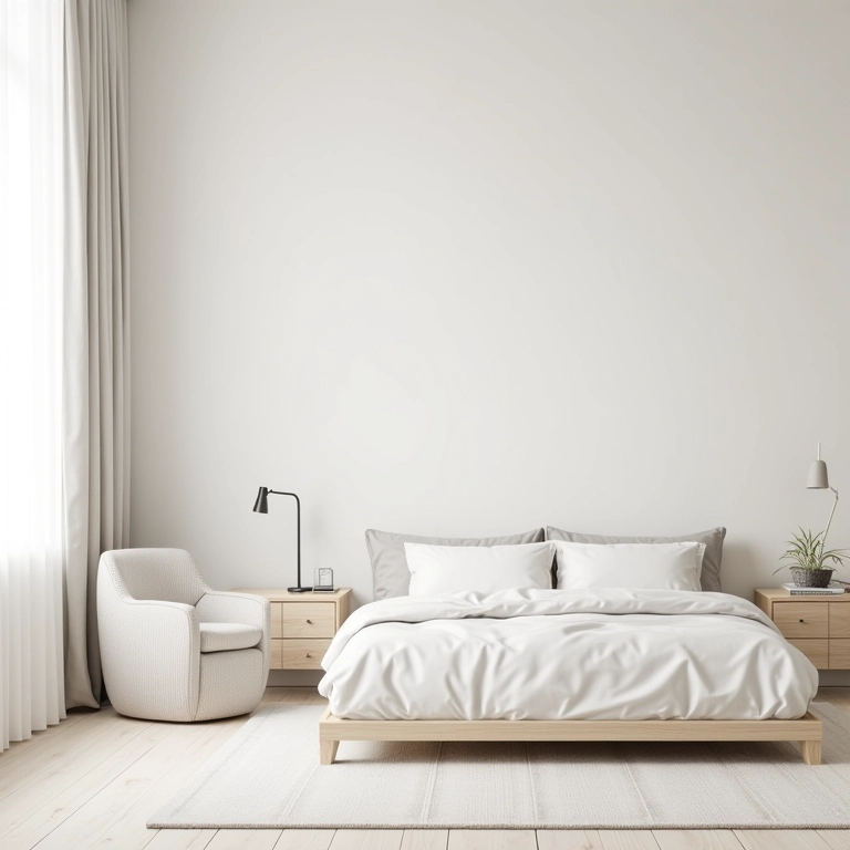 Quarto minimalista feminino com design elegante e funcional.