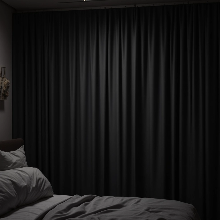 Quarto moderno com cortinas blackout proporcionando escuridão total.
