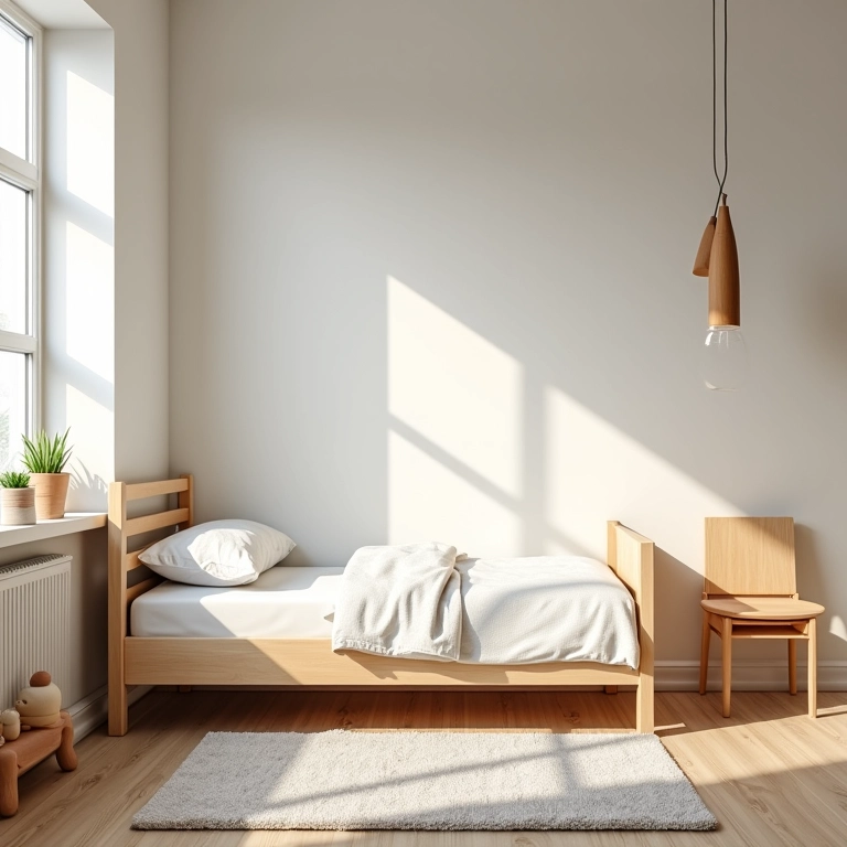 Quarto montessoriano minimalista com design funcional.