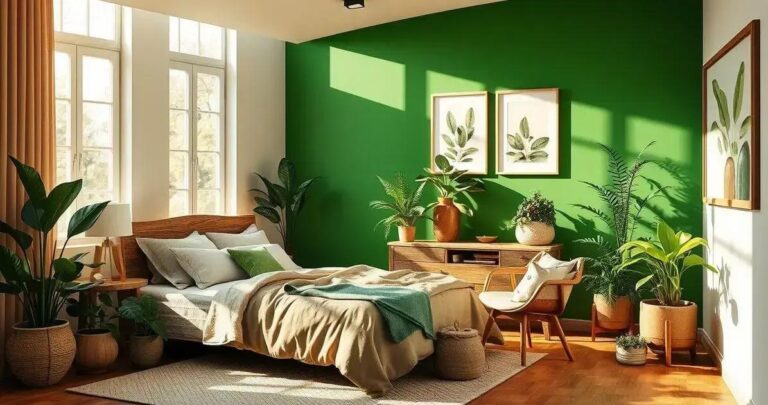 Refúgio Natural: Ideias para um Quarto Aconchegante com Parede Verde