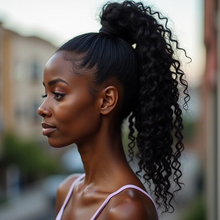 Rabo de cavalo alto com textura em cabelo 4A.
