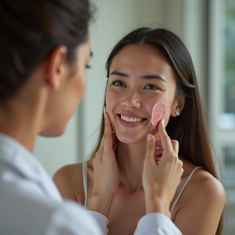 Reação alérgica na pele após uso de maquiagem.