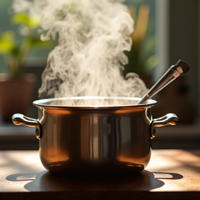 Recipiente com cera derretendo em banho-maria e termômetro inserido.